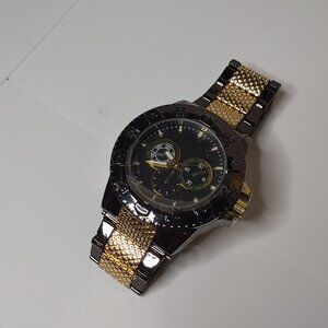 8 Inch Black And Gold Tone Large Analog Watch